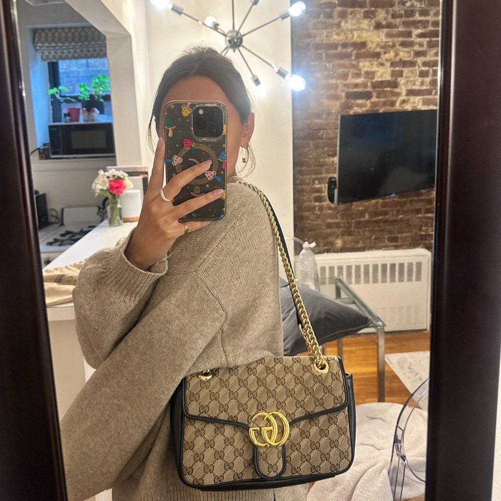 GUCCI Monogram Matelasse Diagonal Mini GG Marmont Shoulder Bag (Small)